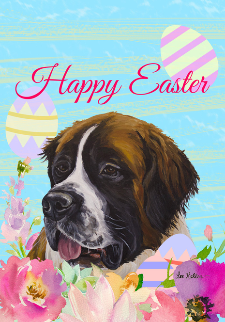 Saint Bernard - Hippie Hound Studios Easter  House and Garden Flags