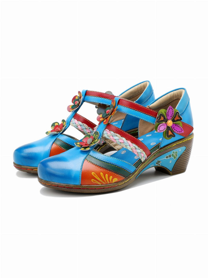 SOFFIA | Applique Floral Craft Cut-Out Leather Sandal