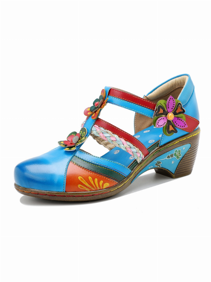 SOFFIA | Applique Floral Craft Cut-Out Leather Sandal