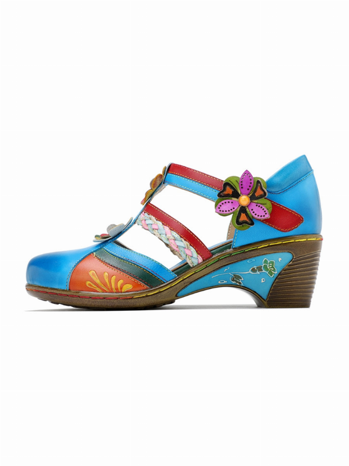 SOFFIA | Applique Floral Craft Cut-Out Leather Sandal