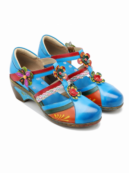 SOFFIA | Applique Floral Craft Cut-Out Leather Sandal