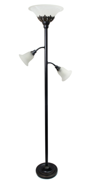 Elegant Designs 3 Light Floor Lamp with White Scalloped Glass Shades