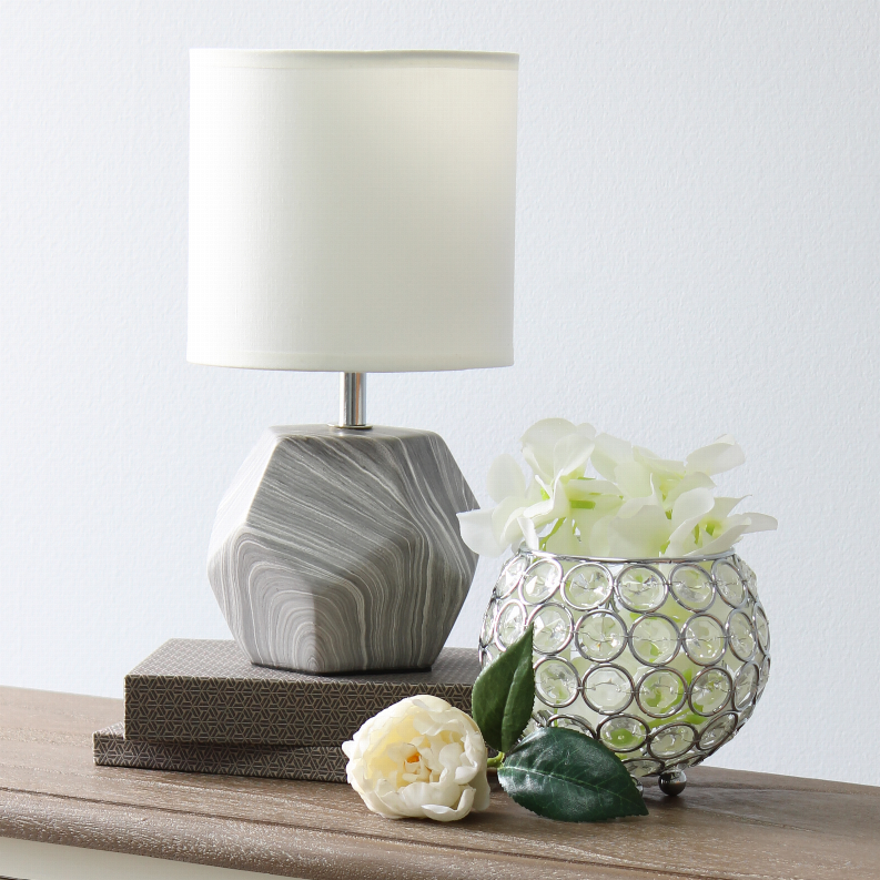 Simple Designs Round Prism Mini Table Lamp with White Fabric Shade