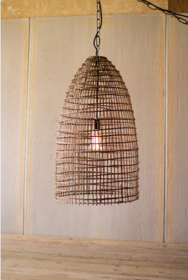 Woven Cane Dome Pendant Light 15.5"D X 30"T