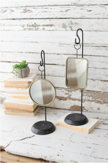 Set Of Two Table Top Metal Mirrors