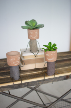 Set Of Three Clay & River Rock Pot Head Shelf Sitters