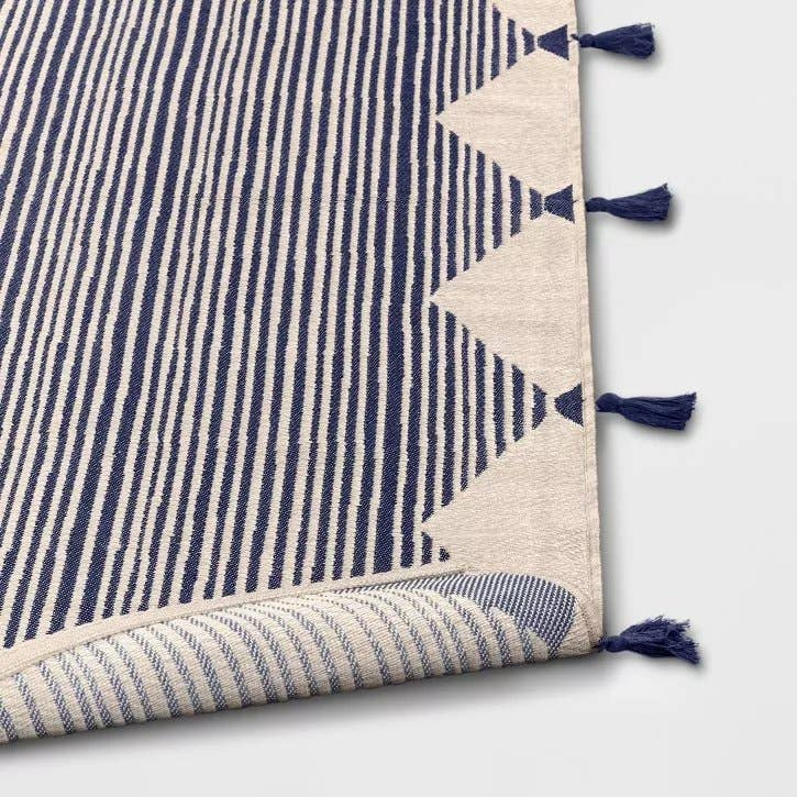 7x10 Feet Navy Ivory Linear Global Stripe Outdoor Area Rug