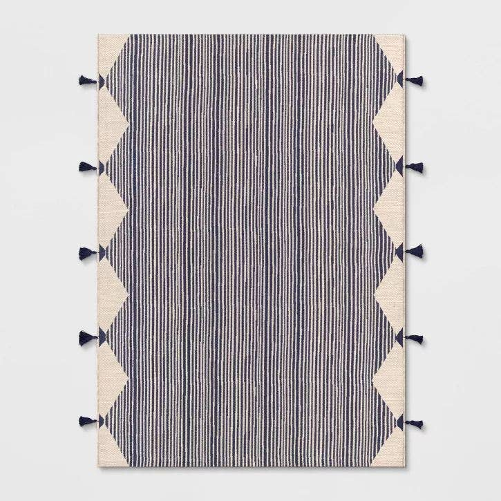 7x10 Feet Navy Ivory Linear Global Stripe Outdoor Area Rug