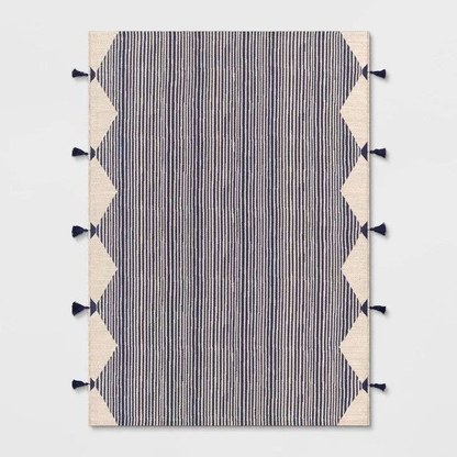 7x10 Feet Navy Ivory Linear Global Stripe Outdoor Area Rug