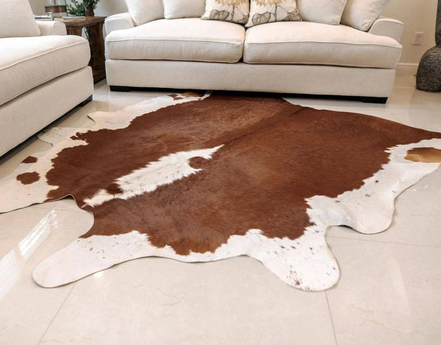 6x7 Feet Brown & White Belly Hereford Cowhide Area Rug