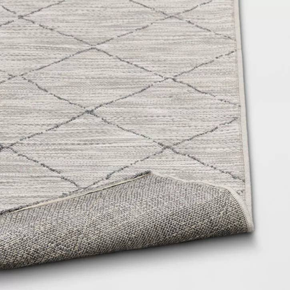 5x7 Feet Silver Cream Geometric Diamond Outdoor Area Rug