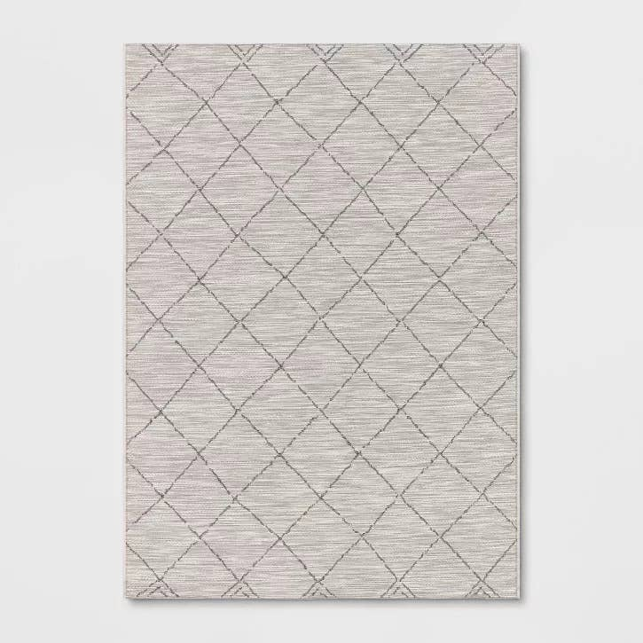 5x7 Feet Silver Cream Geometric Diamond Outdoor Area Rug