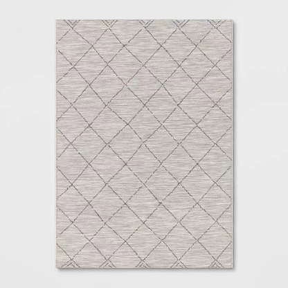 5x7 Feet Silver Cream Geometric Diamond Outdoor Area Rug