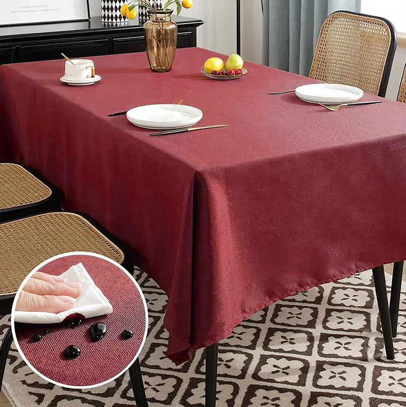 Burgundy PEVA Vinyl Tablecloth With Flannel Back Table Cover