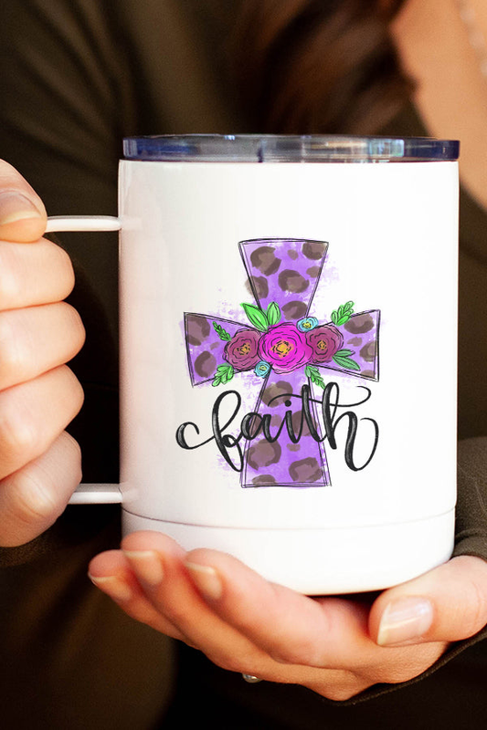 Easter Faith Purple Leopard Cross Stainless Steel Coffee Travel Cup