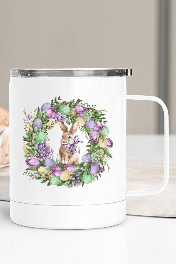 Easter Floral Bunny Wreath Stainless Steel Coffee Travel Cup