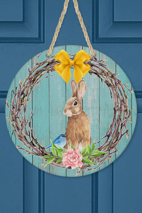 Easter Home Decor Bunny Yellow Bow Wall Door Hanger