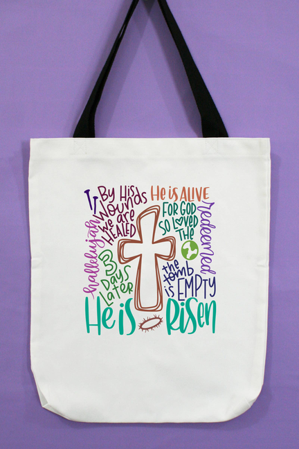 He Is Risen Cross Block Easter Tote Bag 13322b