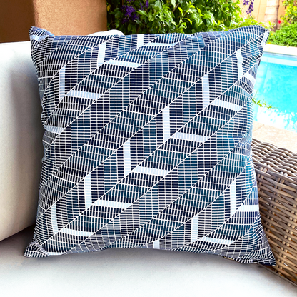 Cabana Mod Geometric Teal & Navy Herringbone Throw Pillow