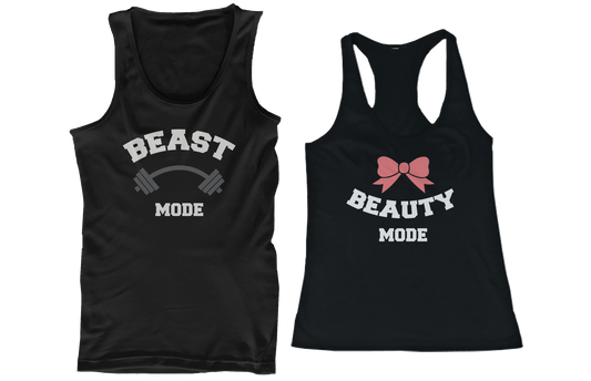 Beauty Mode and Beast Mode His and Her Matching Tank Tops for Couples