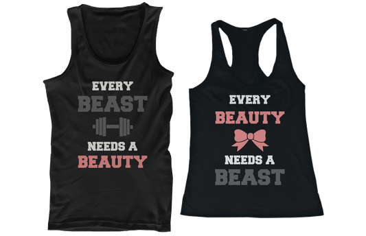 Beauty and Beast Need Each Other His and Her Matching Couple Tank Tops