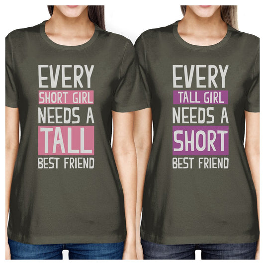 Tall Short Friend BFF Matching Shirts Womens Cool Grey Cotton Tee