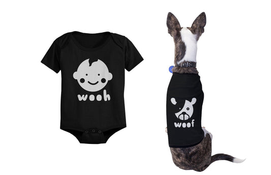 Wooh Baby Onesies and Woof Dog Tshirts Cute Matching Pet and Infant Apparel