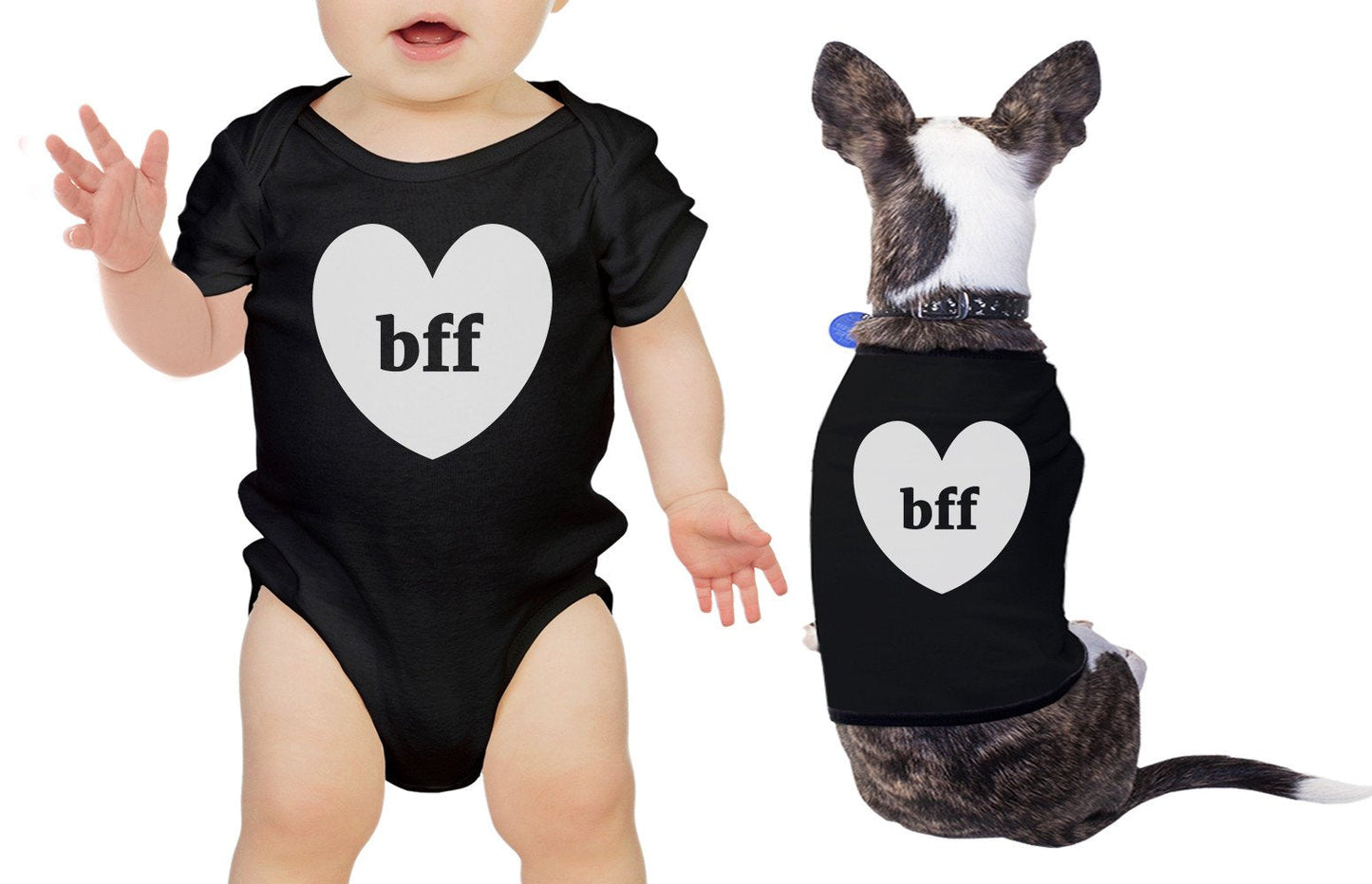 Bff Hearts Baby and Pet Matching Black Shirts