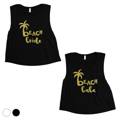 Beach Bride Babe Palm Tree-GOLD Womens Crop Top Modern Sweet Gift