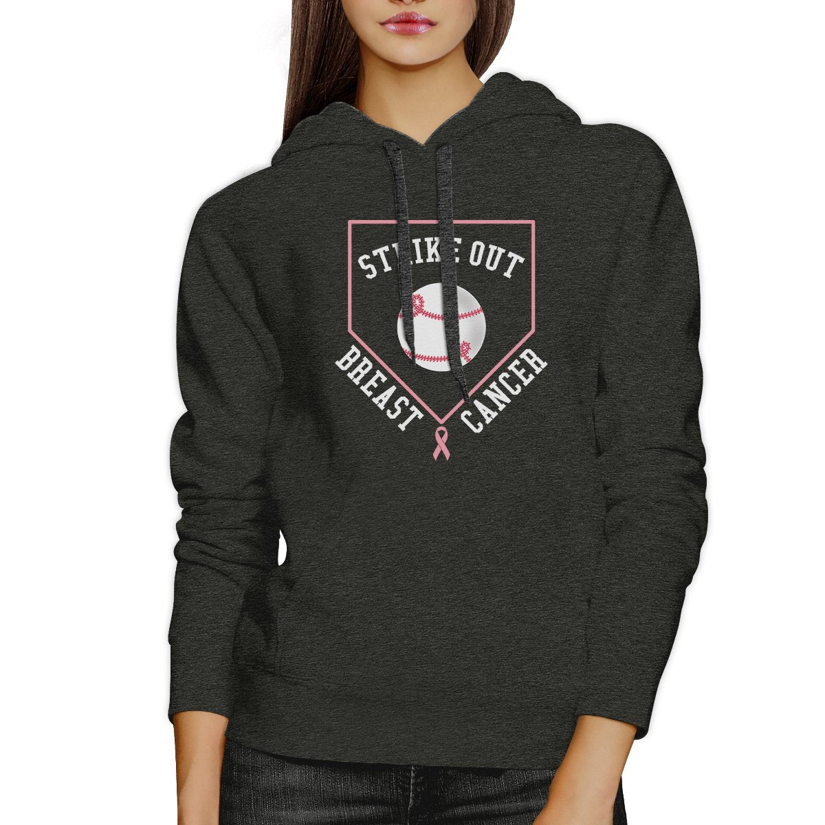 Strike Out Breast Cancer Baseball Dark Grey Hoodie