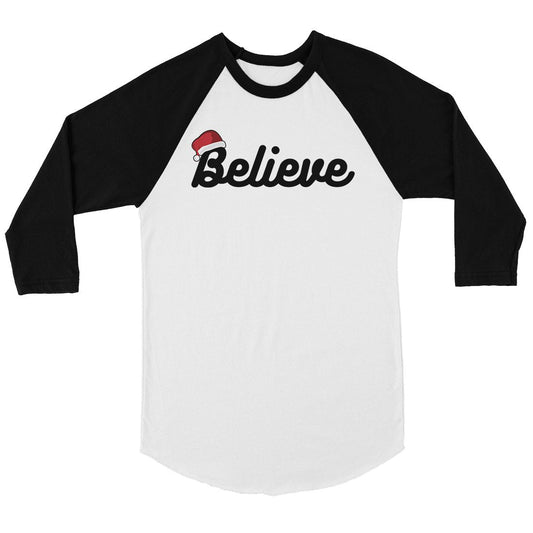 Believe Santa Hat Mens Baseball Shirt