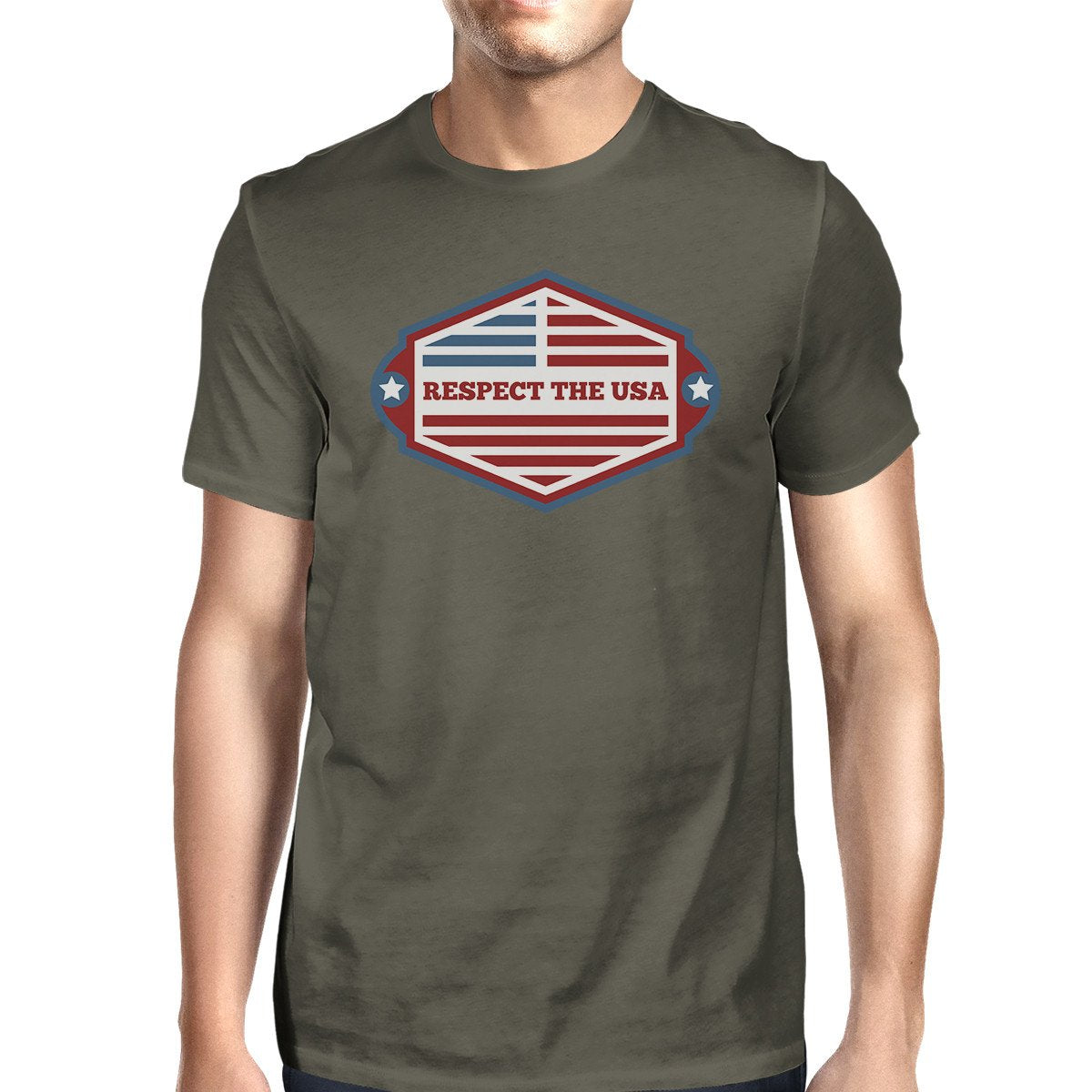 Respect The USA American Flag Shirt Men Dark Grey Short Sleeve Top
