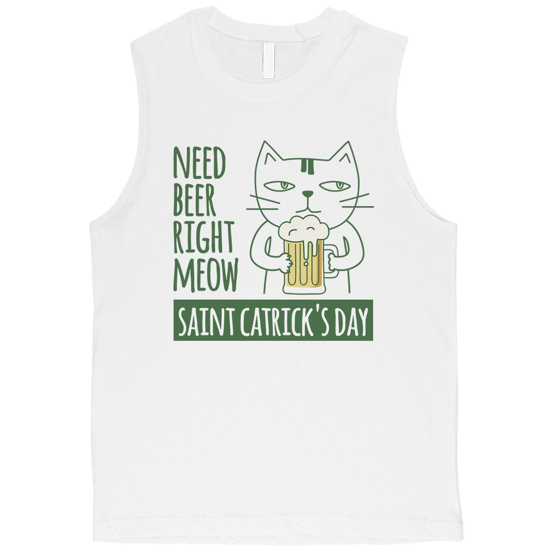 Beer Cat Patrick's Day Mens Muscle Tank Top Funny Irish Theme Tanks