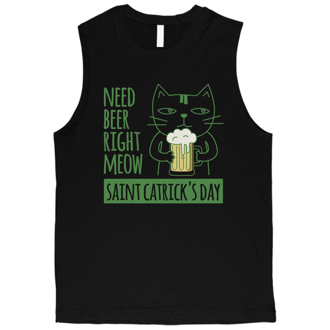 Beer Cat Patrick's Day Mens Muscle Tank Top Funny Irish Theme Tanks