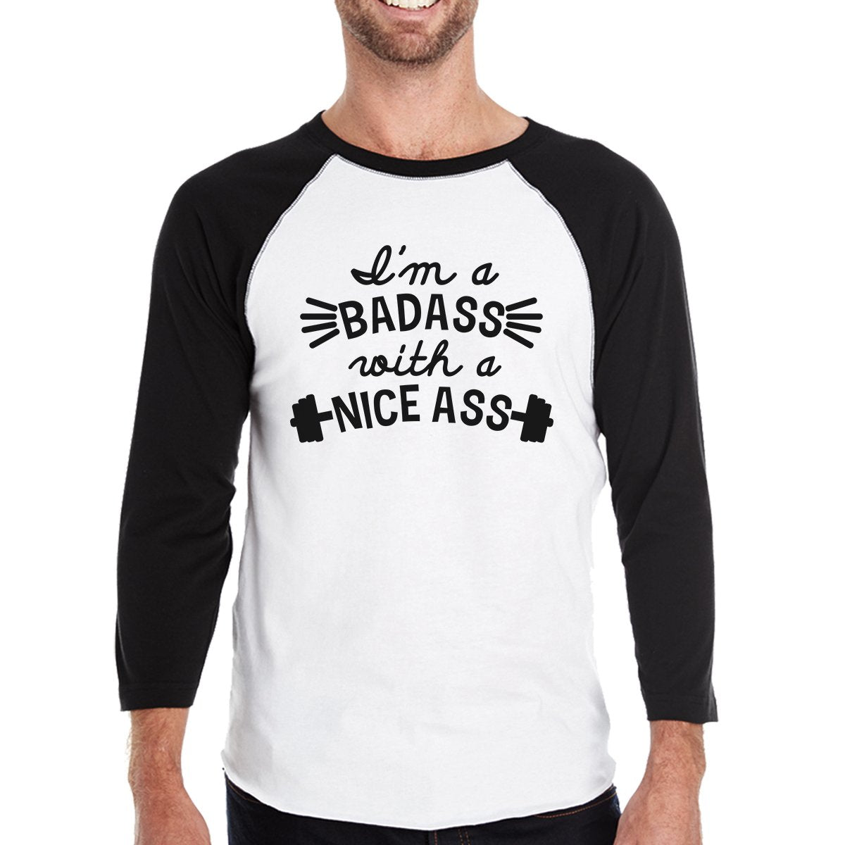 Bad Nice Ass Mens Baseball Shirt Funny Exercise Raglan Shirt Gifts