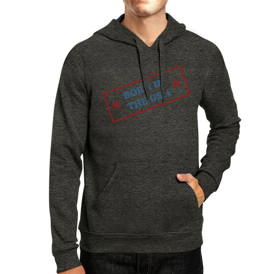 Born In The USA Unisex Graphic Hoodie Dark Gray Round Neck Pullover