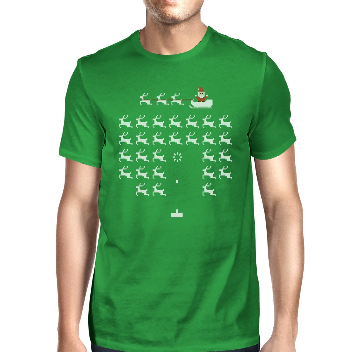 Pixel Game Santa And Rudolph Mens Green Shirt