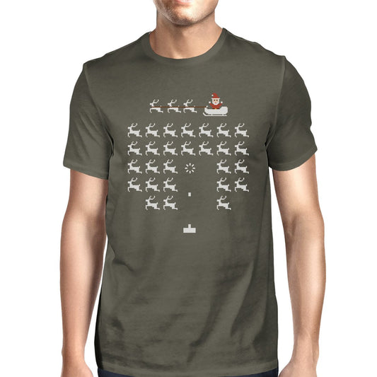 Pixel Game Santa And Rudolph Mens Dark Grey Shirt