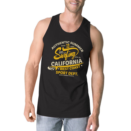 Authentic Summer Surfing California Mens Black Tank Top