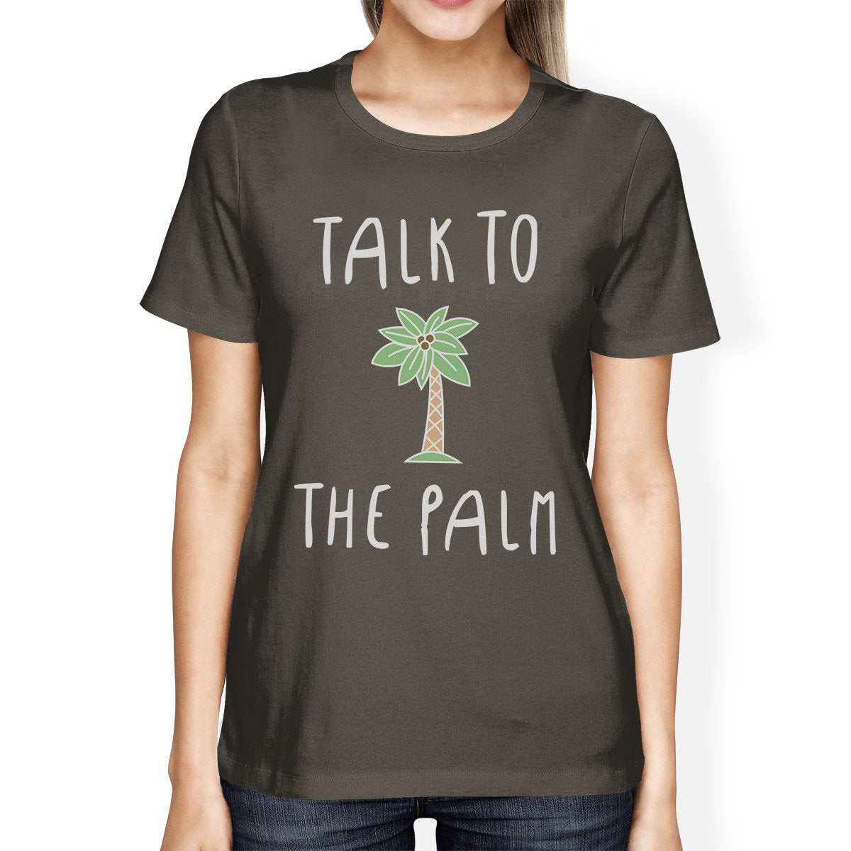 Talk To The Palm Womens Dark Grey Lightweight Summer Cotton Tshirt