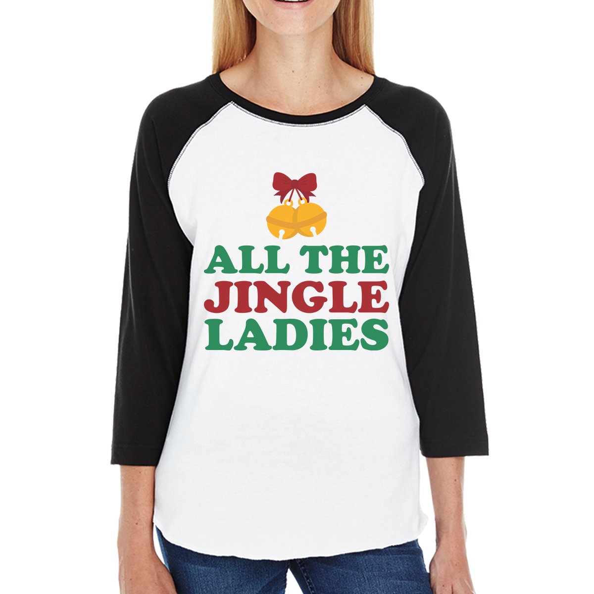 All The Jingle Ladies Womens Black And White Baseball Shirt