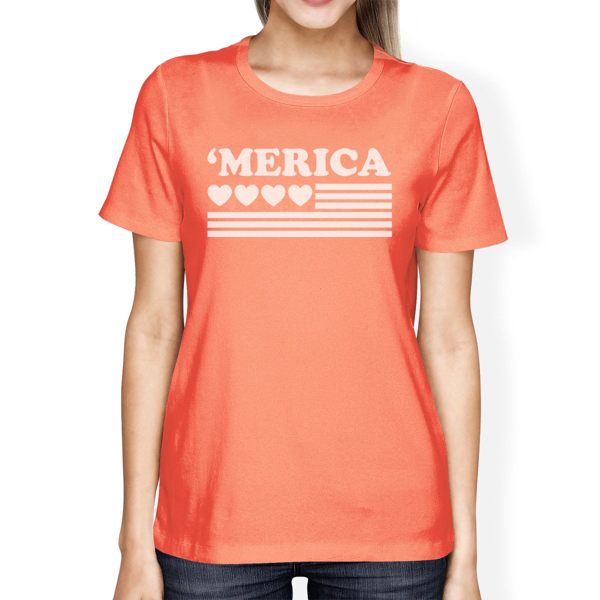 Heart American Flag Cute 4th Of July Decorative T Shirt For Women