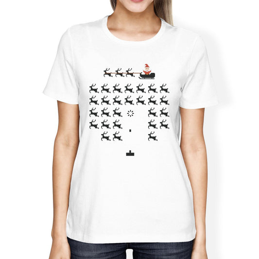 Pixel Game Santa And Rudolph Womens White Shirt