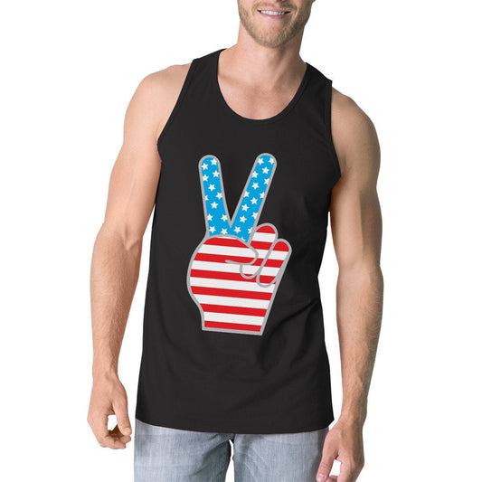 American Flag Cute Peace Sign 4th Of July Tank Top For Men Cotton