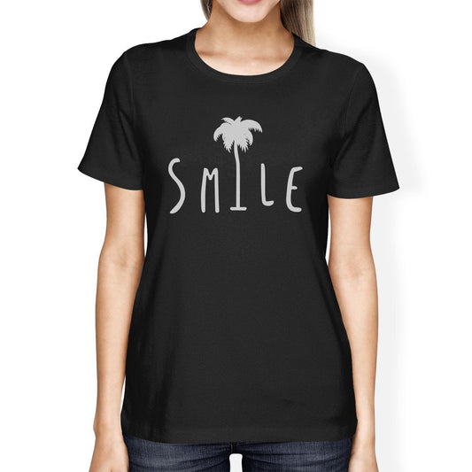 Smile Palm Tree Black Womens Funny Design Short Sleeve Tee Cotton