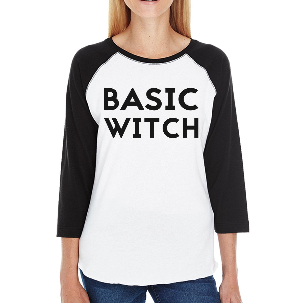 Basic Witch Womens Black And White BaseBall Shirt