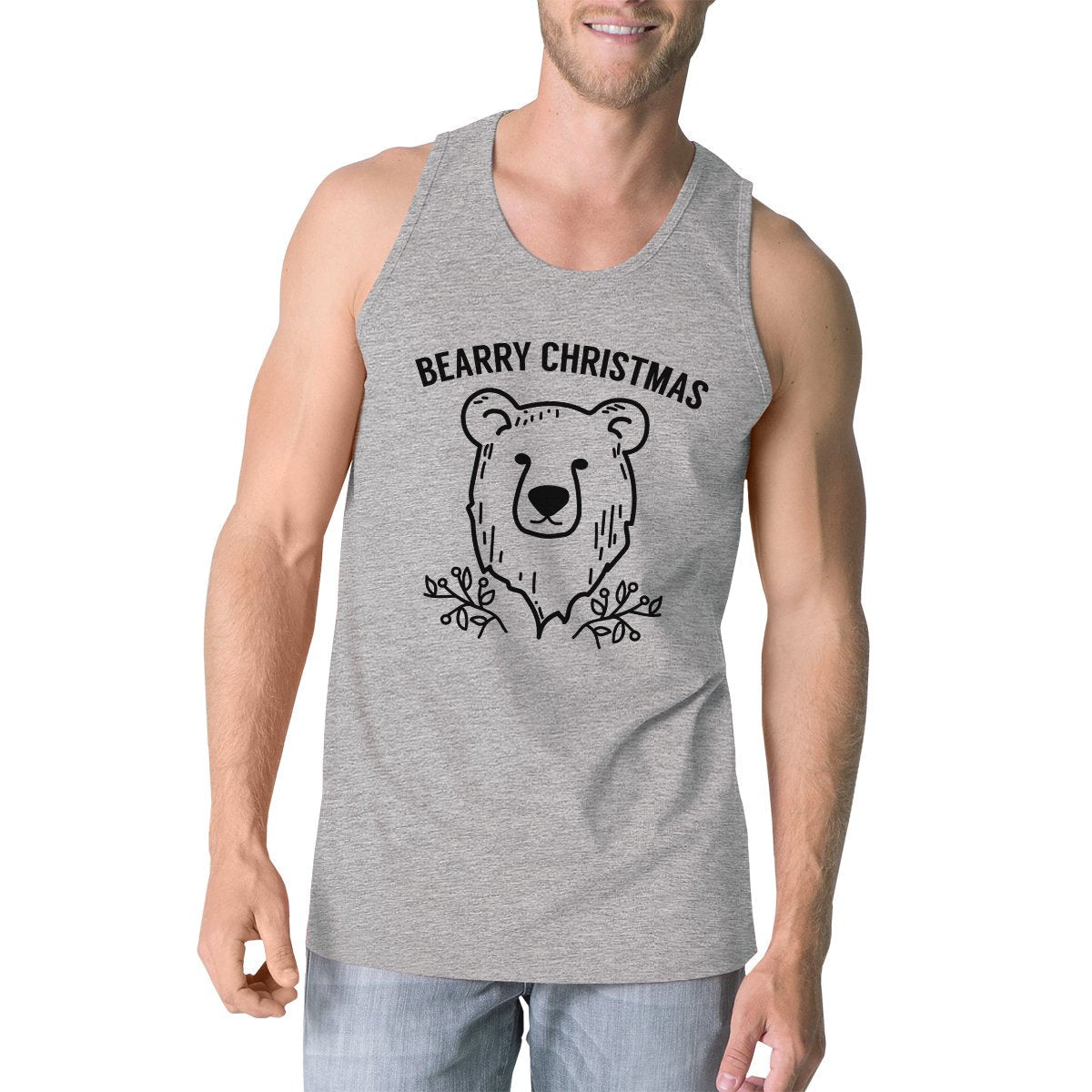 Bearry Christmas Bear Mens Grey Tank Top