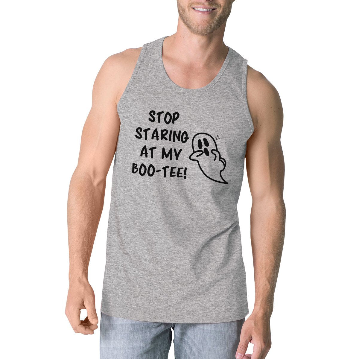 Stop Staring At My Boo-Tee Ghost Mens Grey Tank Top