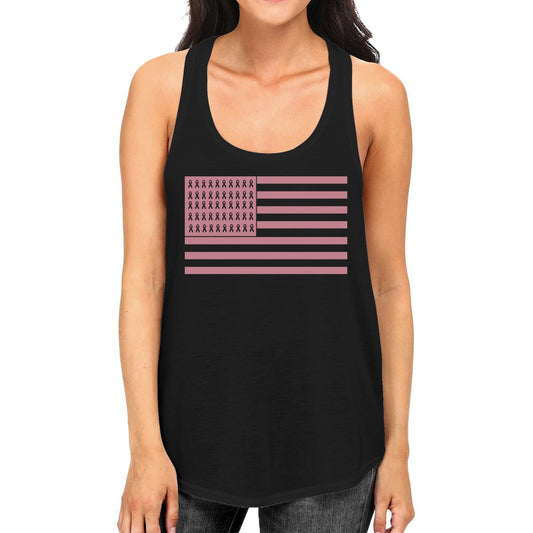 Breast Cancer Awareness Pink Flag Womens Black Tank Top