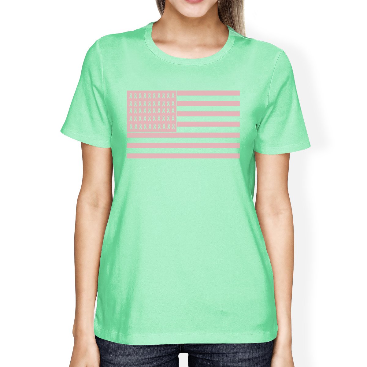 Breast Cancer Awareness Pink Flag Womens Mint Shirt